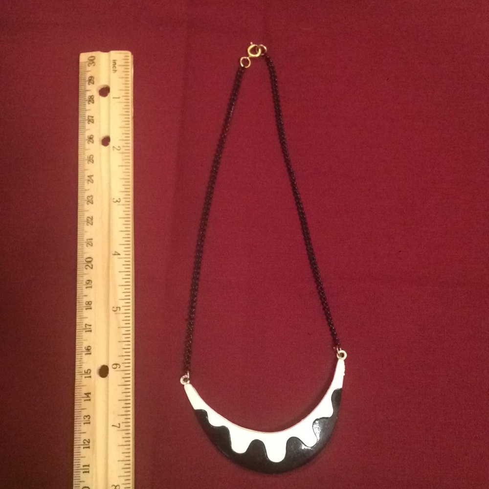 Black and cream vintage metal email mold necklace